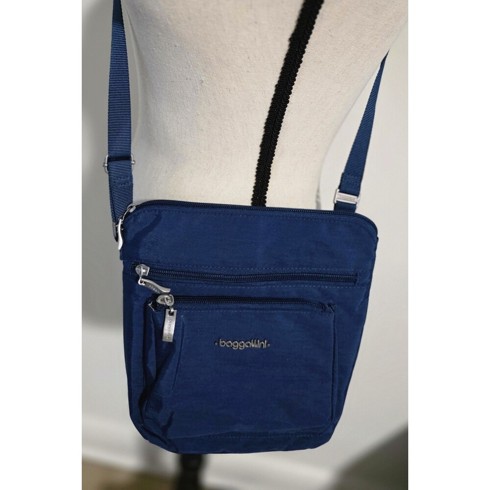Perfect BAGALLINI Modern Pocket Crossbody Bag Purse HtF BLUE Rfid 9" x 9" EuC